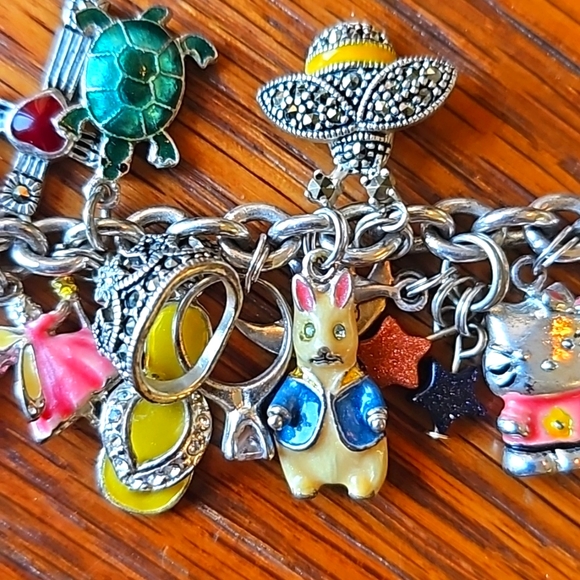 Charm Bracelet Solid Sterling Silver and Enamel - Picture 1 of 9